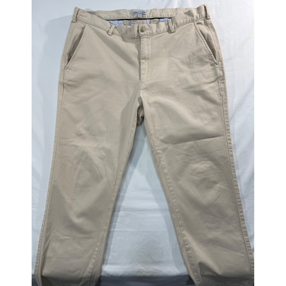 Peter Millar Men Khaki Pima Cotton Stretch Chino Pants 34 Straight Leg ME0B06